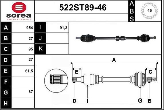 STARTCAR 522ST89-46 - Приводной вал autospares.lv