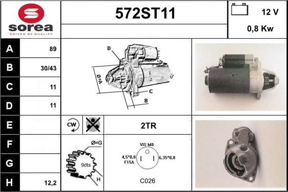 STARTCAR 572ST11 - Стартер autospares.lv