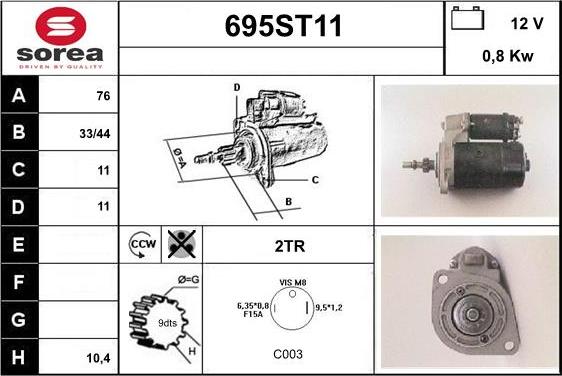 STARTCAR 695ST11 - Стартер autospares.lv