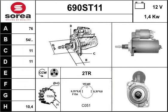 STARTCAR 690ST11 - Стартер autospares.lv