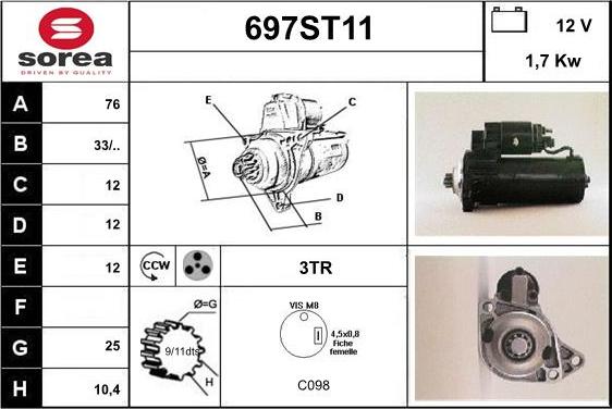 STARTCAR 697ST11 - Стартер autospares.lv