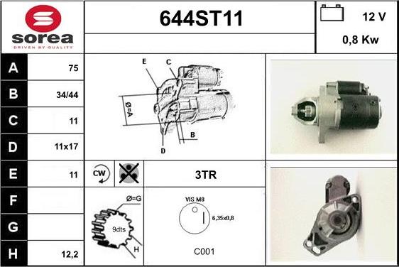 STARTCAR 644ST11 - Стартер autospares.lv