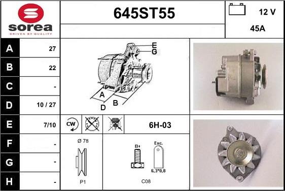 STARTCAR 645ST55 - Генератор autospares.lv