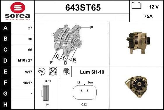 STARTCAR 643ST65 - Генератор autospares.lv