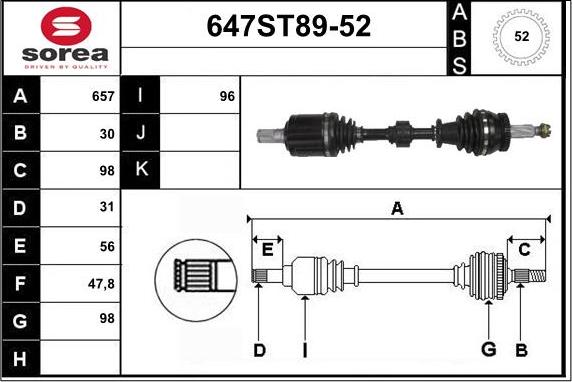 STARTCAR 647ST89-52 - Приводной вал autospares.lv