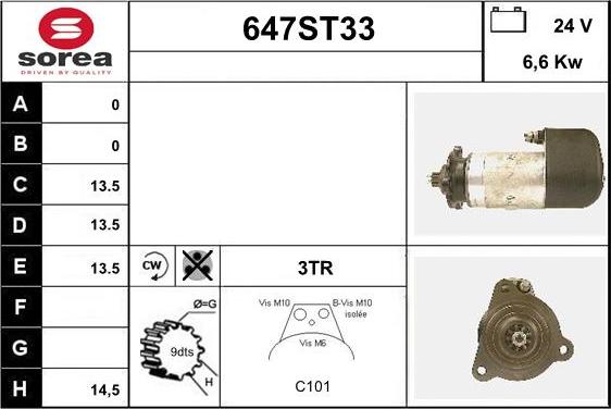 STARTCAR 647ST33 - Стартер autospares.lv