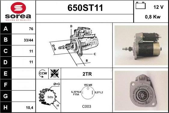 STARTCAR 650ST11 - Стартер autospares.lv