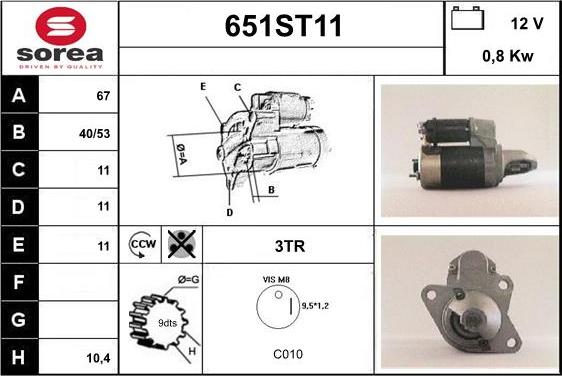 STARTCAR 651ST11 - Стартер autospares.lv