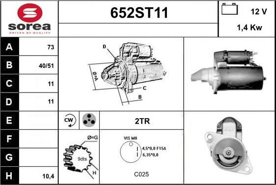 STARTCAR 652ST11 - Стартер autospares.lv