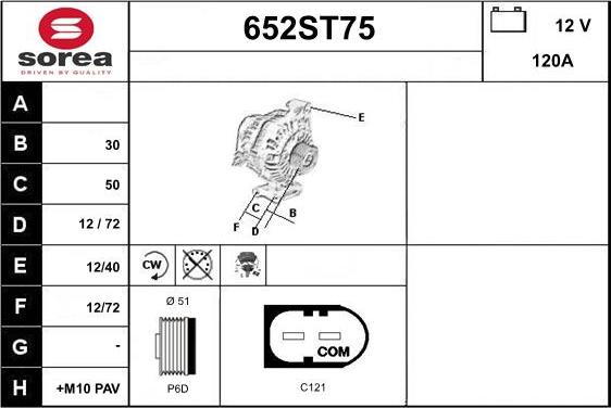 STARTCAR 652ST75 - Генератор autospares.lv