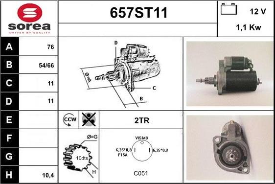 STARTCAR 657ST11 - Стартер autospares.lv