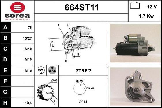 STARTCAR 664ST11 - Стартер autospares.lv