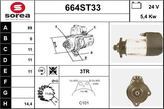 STARTCAR 664ST33 - Стартер autospares.lv