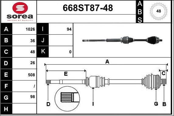 STARTCAR 668ST87-48 - Приводной вал autospares.lv