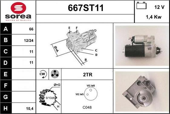 STARTCAR 667ST11 - Стартер autospares.lv