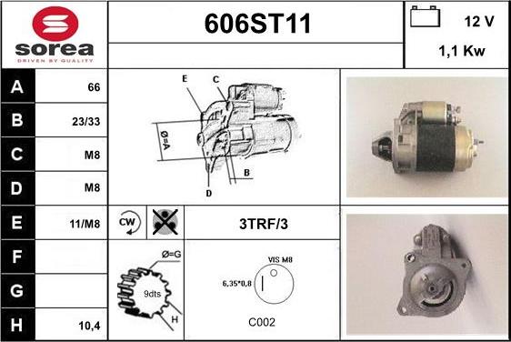 STARTCAR 606ST11 - Стартер autospares.lv