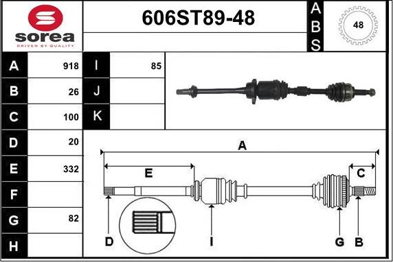 STARTCAR 606ST89-48 - Приводной вал autospares.lv