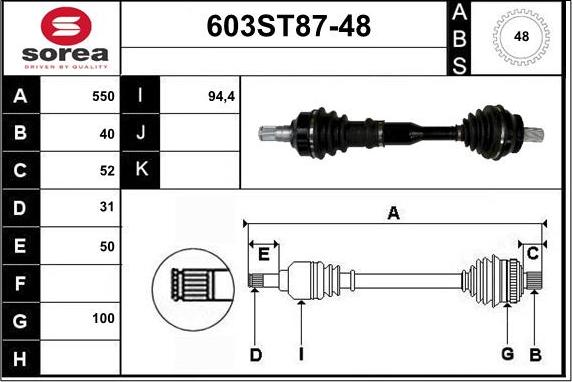 STARTCAR 603ST87-48 - Приводной вал autospares.lv