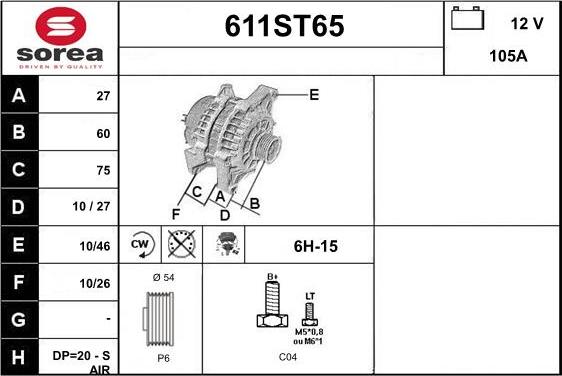 STARTCAR 611ST65 - Генератор autospares.lv