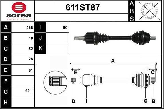 STARTCAR 611ST87 - Приводной вал autospares.lv