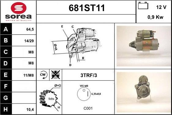 STARTCAR 681ST11 - Стартер autospares.lv