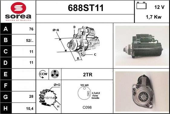 STARTCAR 688ST11 - Стартер autospares.lv