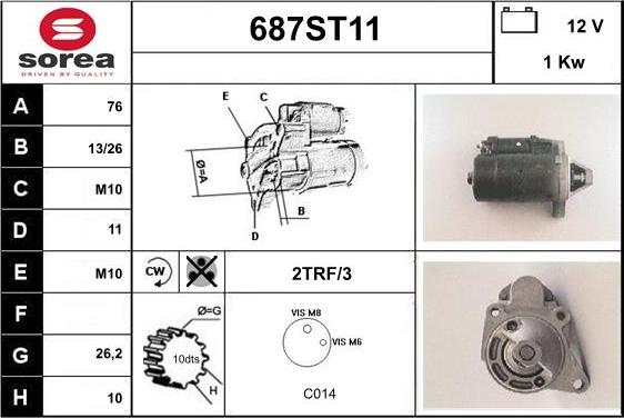 STARTCAR 687ST11 - Стартер autospares.lv