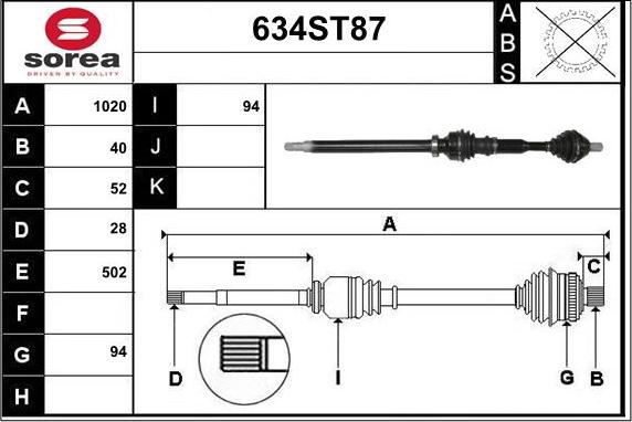 STARTCAR 634ST87 - Приводной вал autospares.lv