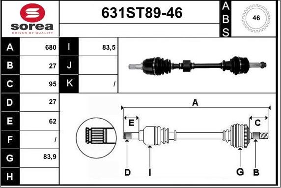 STARTCAR 631ST89-46 - Приводной вал autospares.lv