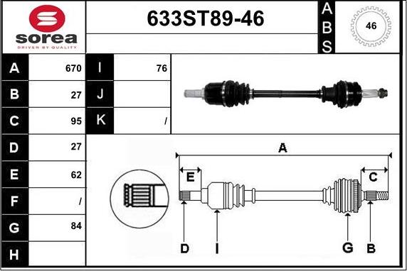 STARTCAR 633ST89-46 - Приводной вал autospares.lv