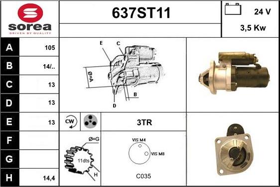 STARTCAR 637ST11 - Стартер autospares.lv