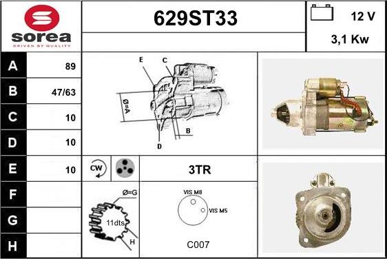 STARTCAR 629ST33 - Стартер autospares.lv