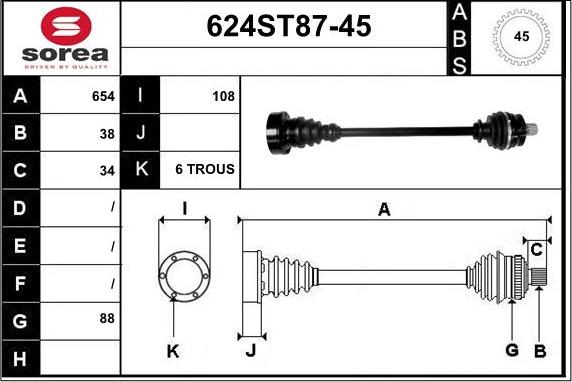 STARTCAR 624ST87-45 - Приводной вал autospares.lv