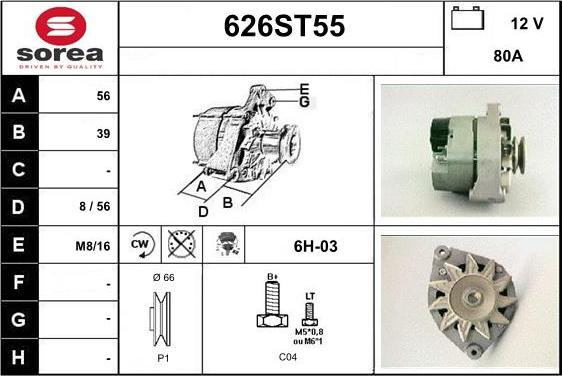 STARTCAR 626ST55 - Генератор autospares.lv