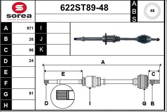 STARTCAR 622ST89-48 - Приводной вал autospares.lv