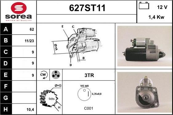 STARTCAR 627ST11 - Стартер autospares.lv