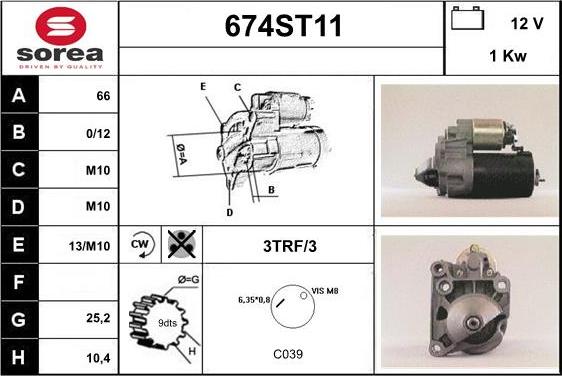 STARTCAR 674ST11 - Стартер autospares.lv