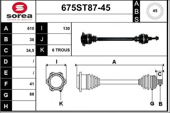 STARTCAR 675ST87-45 - Приводной вал autospares.lv