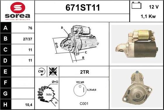 STARTCAR 671ST11 - Стартер autospares.lv