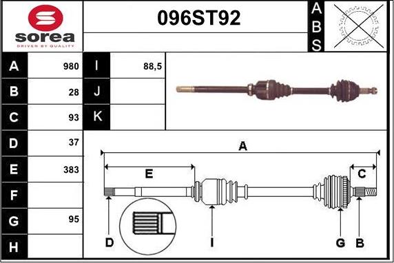 STARTCAR 096ST92 - Приводной вал autospares.lv