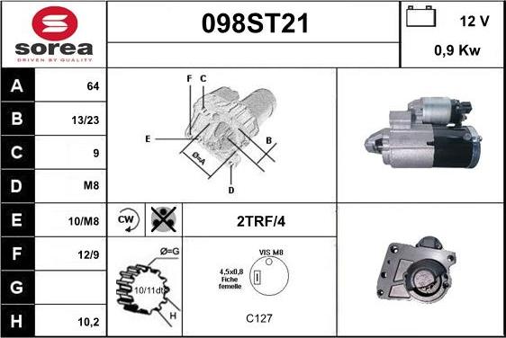 STARTCAR 098ST21 - Стартер autospares.lv