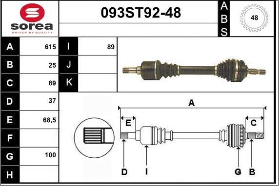 STARTCAR 093ST92-48 - Приводной вал autospares.lv