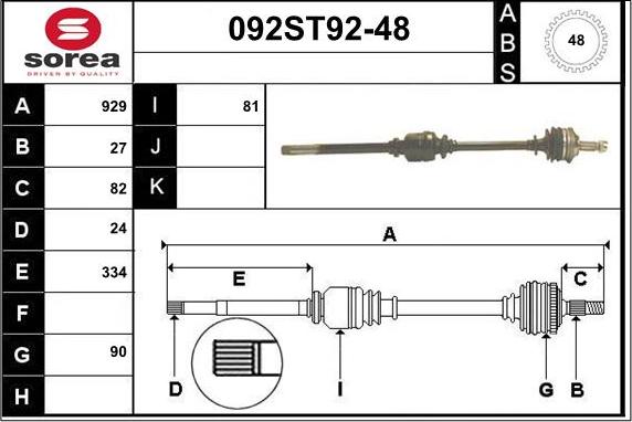 STARTCAR 092ST92-48 - Приводной вал autospares.lv