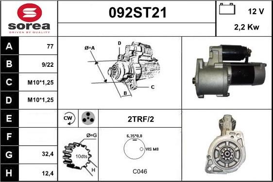 STARTCAR 092ST21 - Стартер autospares.lv