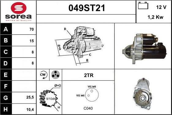 STARTCAR 049ST21 - Стартер autospares.lv