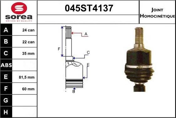 STARTCAR 045ST4137 - Шарнирный комплект, ШРУС, приводной вал autospares.lv