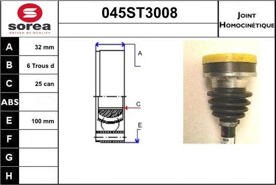 STARTCAR 045ST3008 - Шарнирный комплект, ШРУС, приводной вал autospares.lv