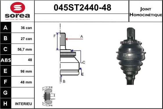 STARTCAR 045ST2440-48 - Шарнирный комплект, ШРУС, приводной вал autospares.lv