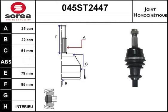 STARTCAR 045ST2447 - Шарнирный комплект, ШРУС, приводной вал autospares.lv