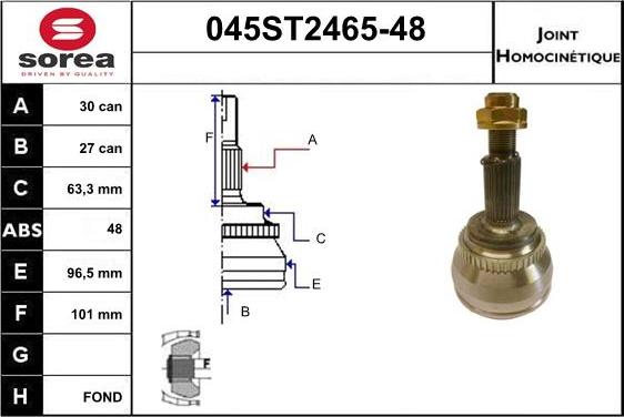 STARTCAR 045ST2465-48 - Шарнирный комплект, ШРУС, приводной вал autospares.lv